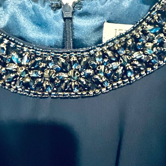 Mac Duggal Navy Blue Women Size 8 Beaded Neckline Pleated Chiffon  Evening Gown - Picture 3 of 11